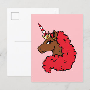 Red Afro Unicorn Postkarte