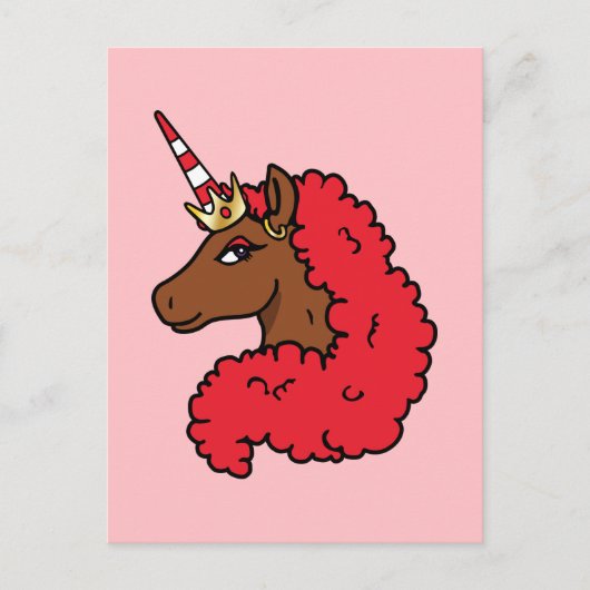 Red Afro Unicorn Postkarte (Vorderseite)