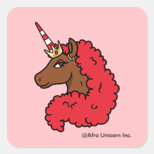 Red Afro Unicorn Quadratischer Aufkleber