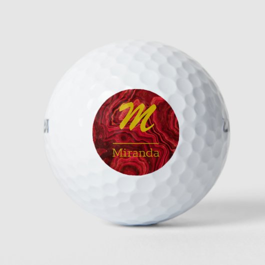 Red Agate Marble Monogram personalisiert Golfball (Vorderseite)