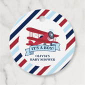 Red Airplane Baby Dusche Geschenkanhänger (Vorderseite)