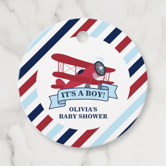 Red Airplane Baby Dusche Geschenkanhänger (Vorderseite)