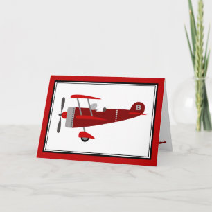 Red Airplane Birday Card Karte