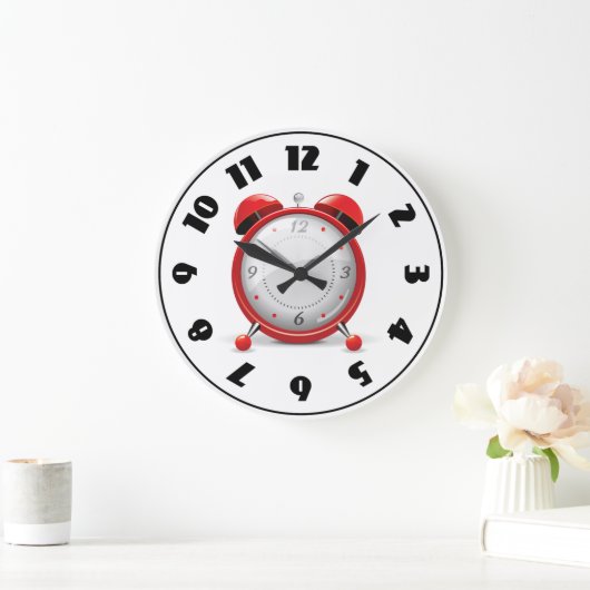 Red Alarm Clock Clock Große Wanduhr (Zuhause)
