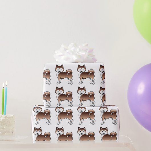 Red Alaskan Malamute Niedlich Dog Pattern Geschenkpapier (Partygeschenke)