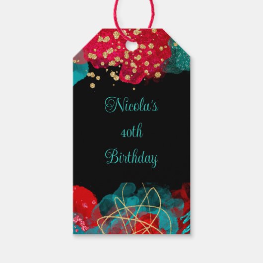 Red Alcohol Ink Geburtstagsparty Geschenkanhänger (Vorderseite)