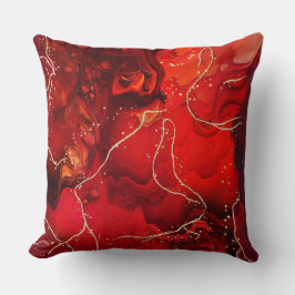 Red Alcohol Ink Gold Abstrakt Fluid Throw Kissen