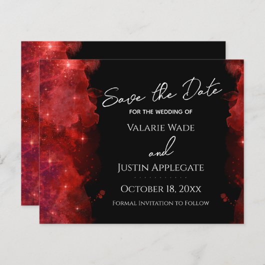 Red Alcohol Ink Save the Date Hochzeit (Vorne/Hinten)