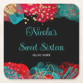 Red Alcohol Ink Sweet 16 Birthday Party Rechteckiger Pappuntersetzer (Vorderseite)
