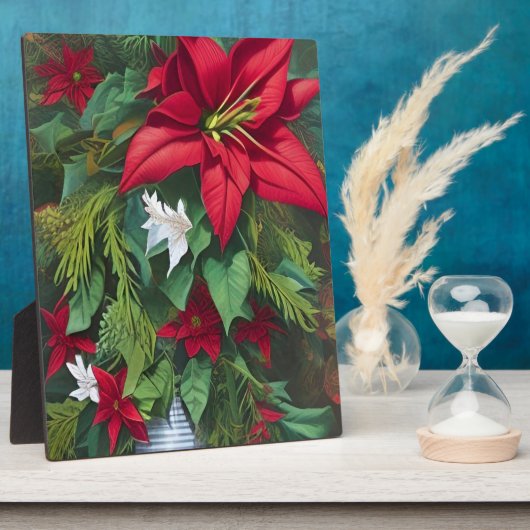Red Amaryllis and Poinsettia with Pine Bouquet Fotoplatte (Seite)