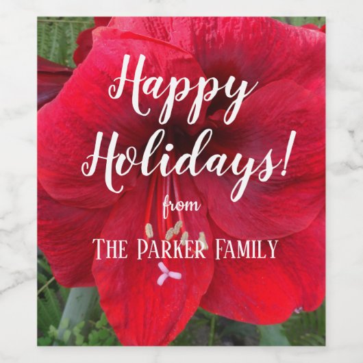 Red Amaryllis Bloom Personalized Holiday Weinetikett (Einzelnes Label)