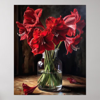 Red Amaryllis Blume Art Print Poster