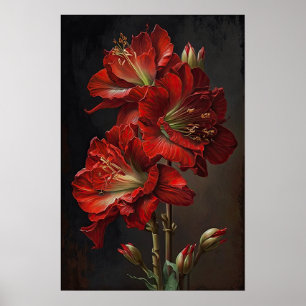 Red Amaryllis Blume Art Print Poster