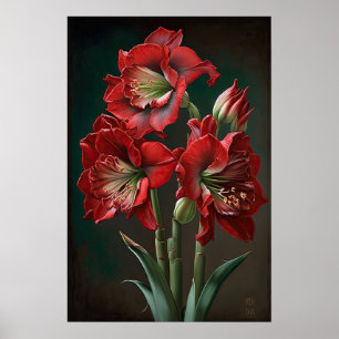 Red Amaryllis Blume Art Print Poster