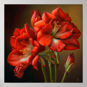 Red Amaryllis Blume Art Print Poster