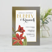 Red Amaryllis Blume Gold überprüft Einladung (Stehend Vorderseite)