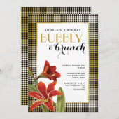 Red Amaryllis Blume Gold überprüft Einladung (Vorne/Hinten)