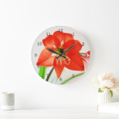 Red Amaryllis Blume Große Wanduhr (Zuhause)