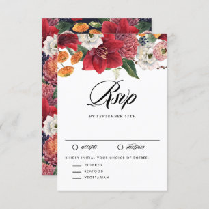 Red Amaryllis Botanical Winter Wedding RSVP Karte