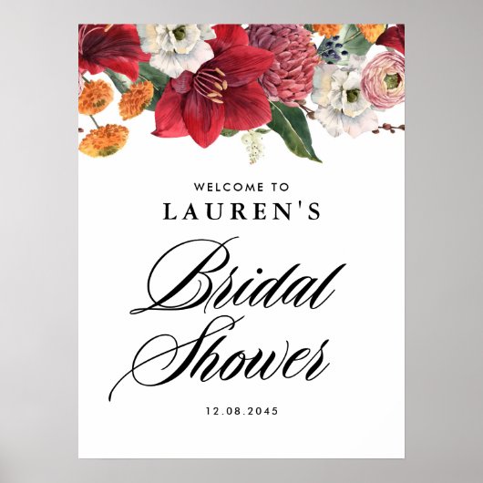 Red Amaryllis Botanisches Brautparty Willkommen Poster (Vorne)