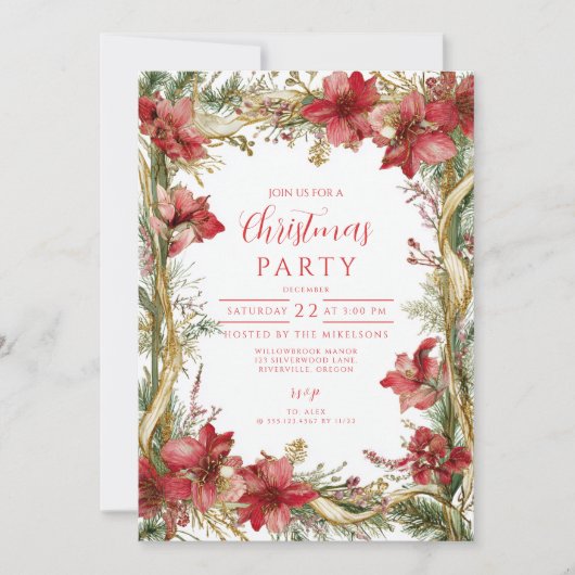 Red Amaryllis Christmas Einladung (Vorderseite)