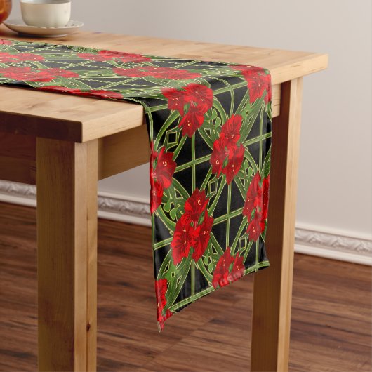 Red Amaryllis Floral Print Christmas Table Runner Kurzer Tischläufer (Beispiel)