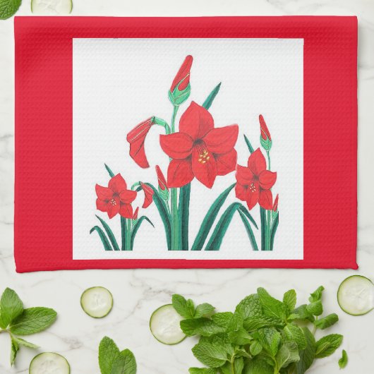 Red Amaryllis Kitchen Handtuch Weihnachtsgeschenk  (Gefaltet)