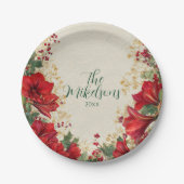 Red Amaryllis Rustic Holiday Weihnachten Pappteller (Vorderseite)