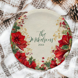 Red Amaryllis Rustic Holiday Weihnachten Pappteller