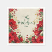Red Amaryllis Rustic Holiday Weihnachten Serviette (Vorderseite)