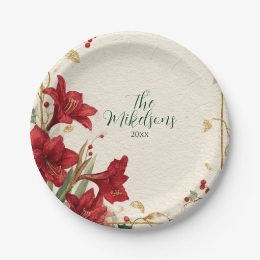 Red Amaryllis Rustikale Weihnachten Pappteller (Vorderseite)