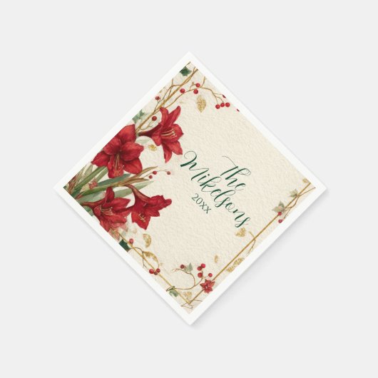 Red Amaryllis Rustikale Weihnachten Serviette (Ecke)
