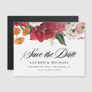 Red Amaryllis und Herbst-Blume Save the Date Magneteinladung