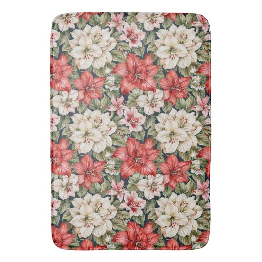 Red Amaryllis & White Azalea Weihnachten Badematte (Vorderseite Vertikal)