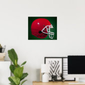 Red American football helmet on green background Poster (Heimbüro)