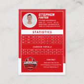 Red American Football Player Trading Card Telefonnummerkarte (Rückseite)