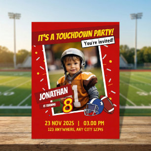 Red American Football Touchdown Kindergeburtstag Einladung