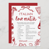 Red Amore Italia Liebe Match Brautparty Game Einladung (Vorne/Hinten)