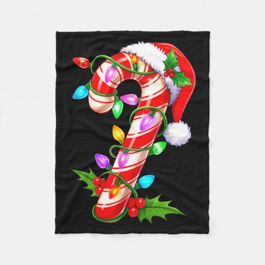 Red & White Candy Cane Crew Christmas Santa Ha Fleecedecke (Vorderseite)