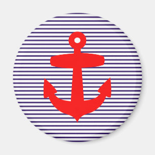 Red Anchor mit Navy Blue Breton Stripes Magnet