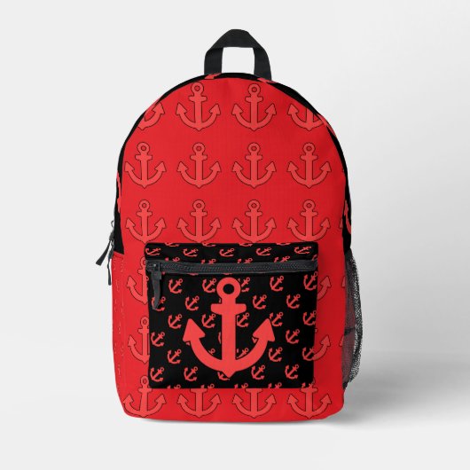 Red Anchor Repeat Red Black Bedruckter Rucksack (Vorderseite)