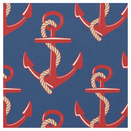 Red Anchors Nautical Pattern on Dark Blue Stoff (Nahaufnahme)