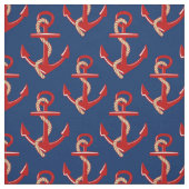 Red Anchors Nautical Pattern on Dark Blue Stoff (Muster)