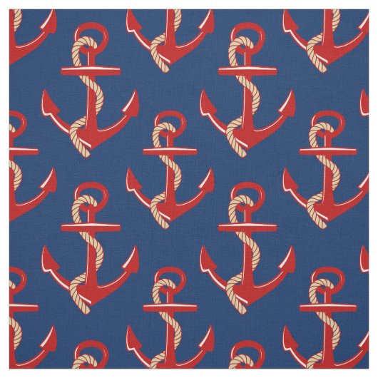Red Anchors Nautical Pattern on Dark Blue Stoff (Muster)