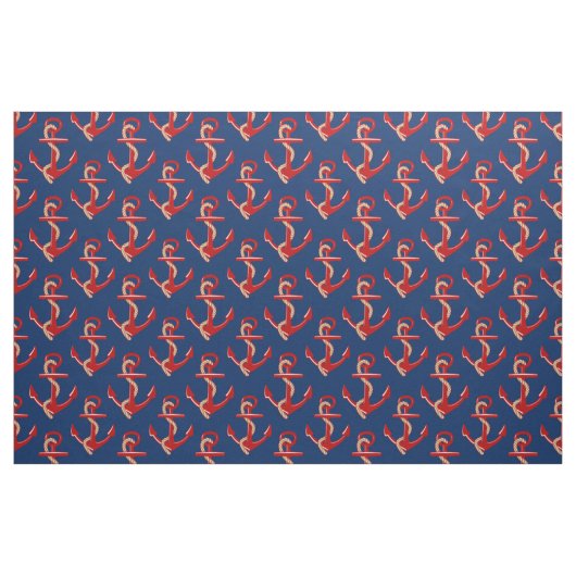 Red Anchors Nautical Pattern on Dark Blue Stoff (Fat Quarter (45,7 x 55,9 cm))