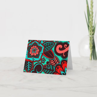 Red and Aqua Floral Karte