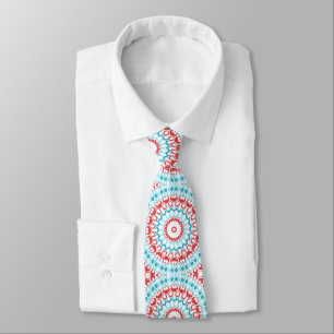 Red and Aqua Geometric Mandala Pattern Krawatte