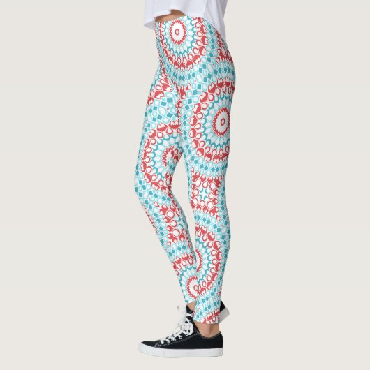 Red and Aqua Geometric Mandala Pattern Leggings (Links)