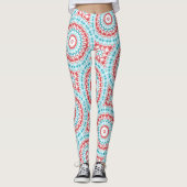 Red and Aqua Geometric Mandala Pattern Leggings (Vorderseite)