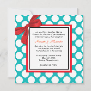 Red and Aqua Polka Dot Wedding Einladung